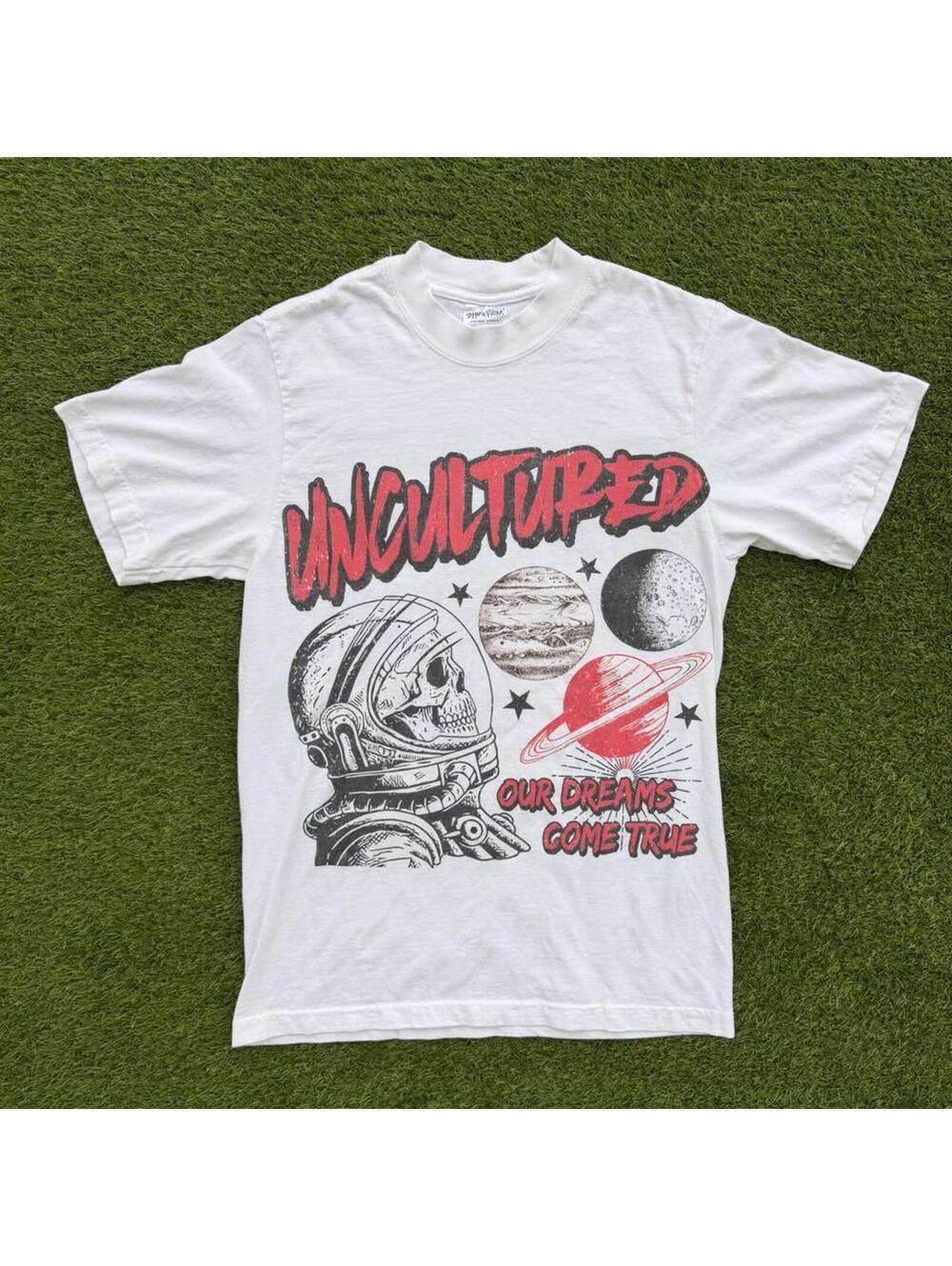 Uncultured Space Team Skull Astronaut Tee Mens S White Streetwear Graphic Shaka